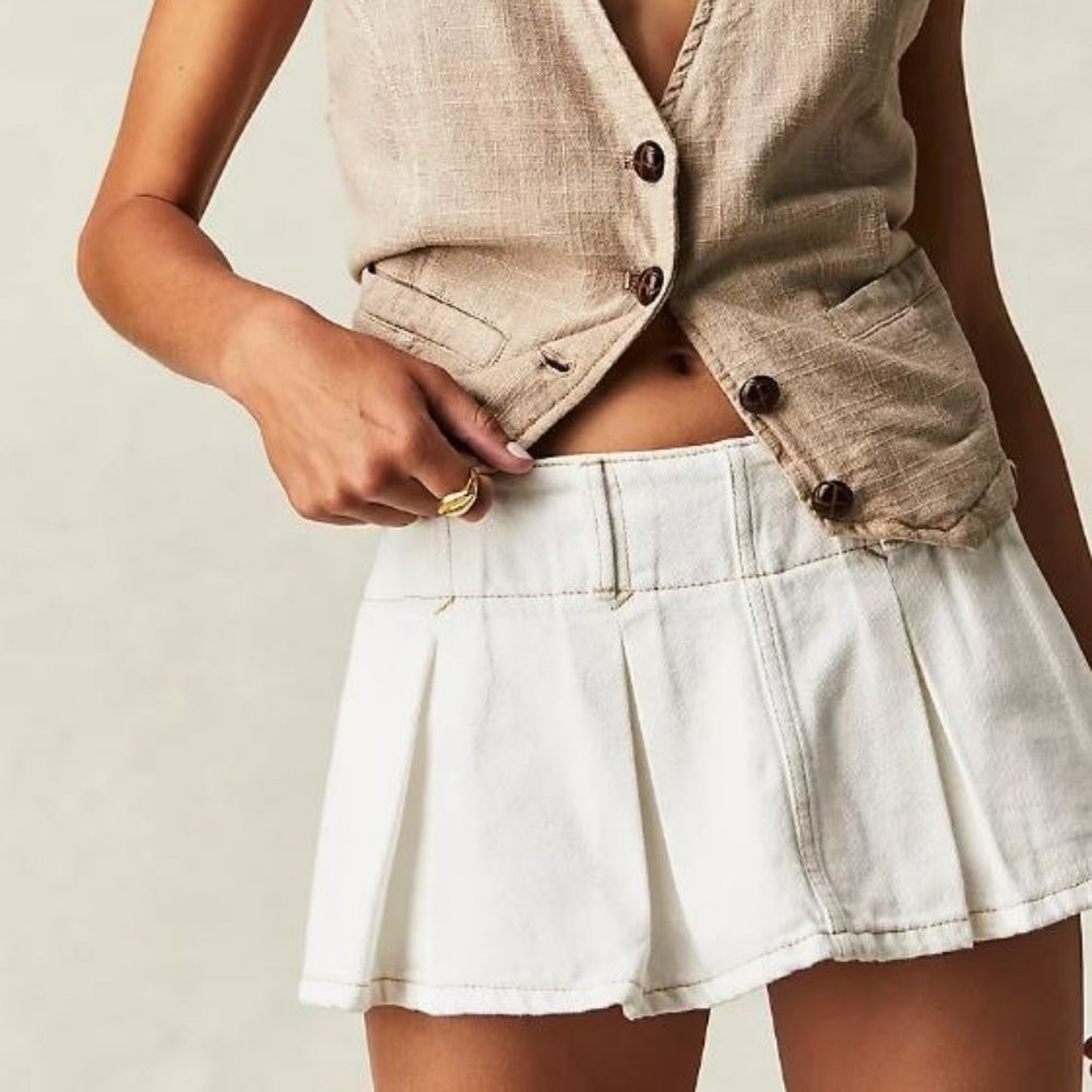 We The Free Pleated Micro Mini Denim Skort Size 2